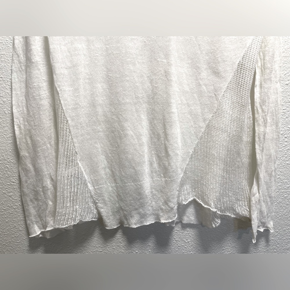 Eileen Fisher Hemp Blend Knit Sheer Long Sleeve Blouse  Italian Yarn White Small - Picture 7 of 8